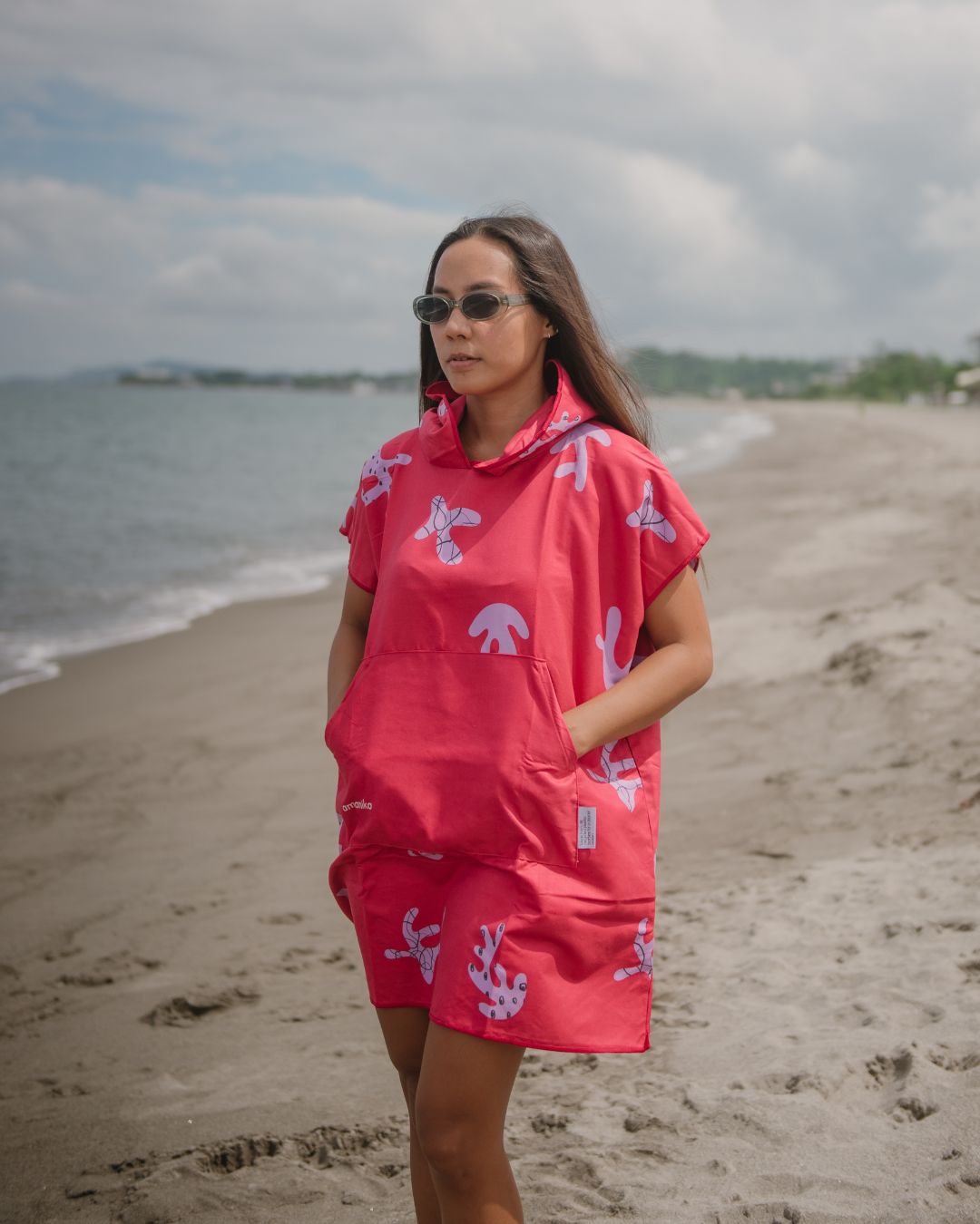 Coral Crush Hooded Poncho